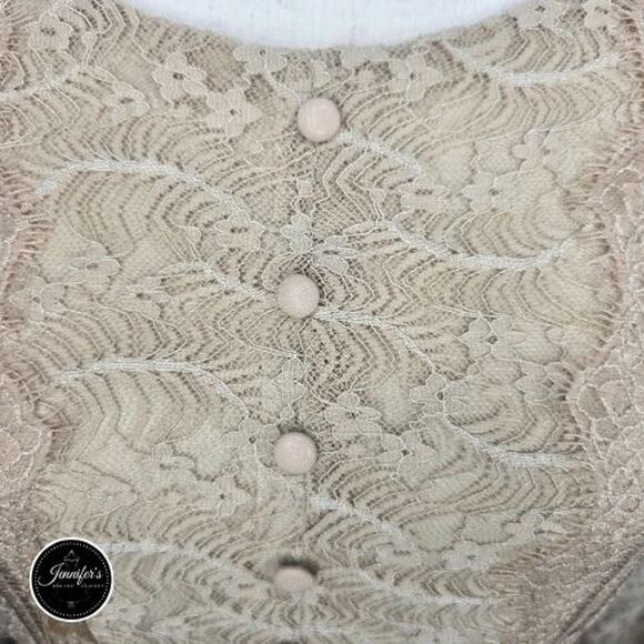Polagram NWT Beige/Tan Lace and Pleated 3/4 Sleeve Midi Dress Size Large - Picture 4 of 11